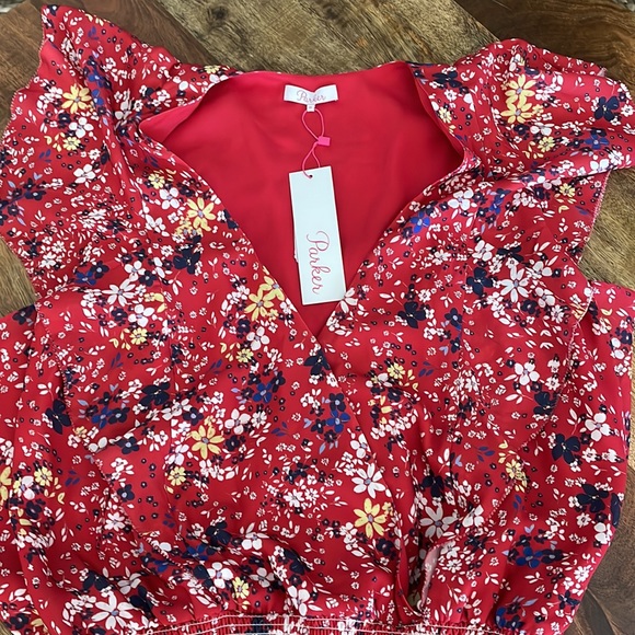 Parker size M red dress with floral print-elastic waist-NWT - Picture 6 of 7